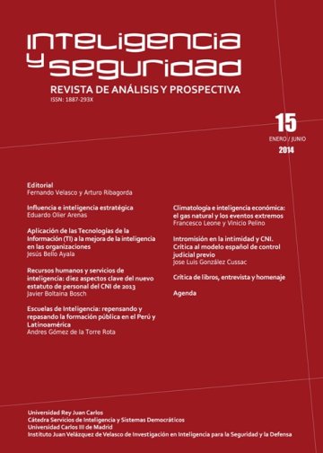 Portada INTELIGENCIA Y SEGURIDAD: REVISTA DE ANÁLISIS Y PROSPECTIVA. Nº 15