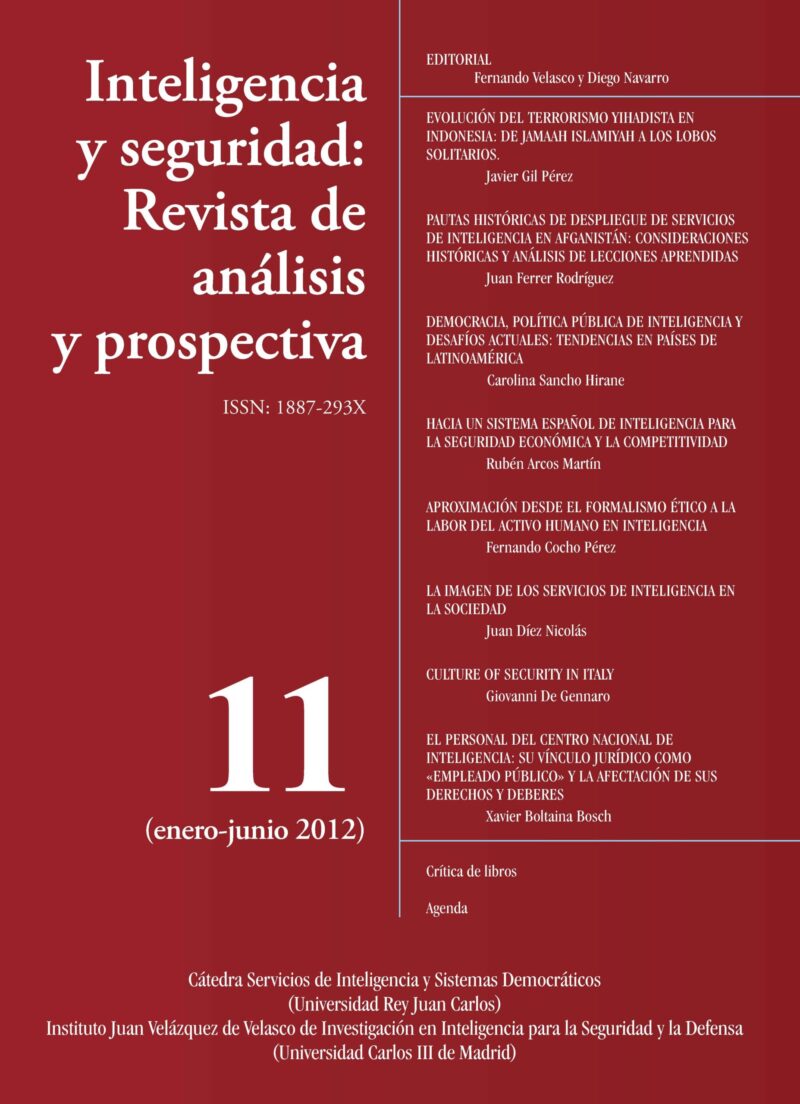 Portada de INTELIGENCIA Y SEGURIDAD: REVISTA DE ANÁLISIS Y PROSPECTIVA. Nº 11