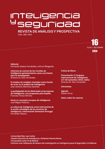 Portada de INTELIGENCIA Y SEGURIDAD: REVISTA DE ANÁLISIS Y PROSPECTIVA. Nº 16